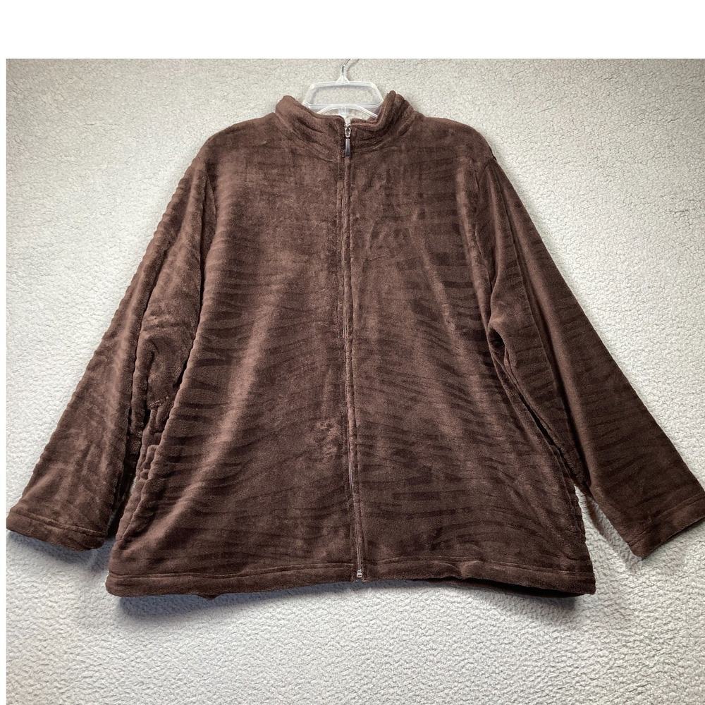 Basic Editions Fleece Jacket Women's Plus 2X Brown Full Zip Mock‎ Neck Cozy NEW